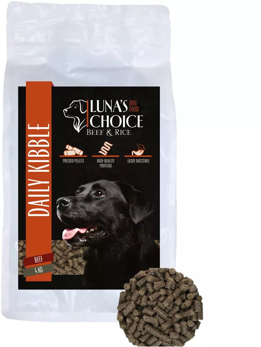 Luna’s Choice Adult Hondenvoer - 4 kg - Rund & Rijst - Geperste Brok - Hondenbrokken