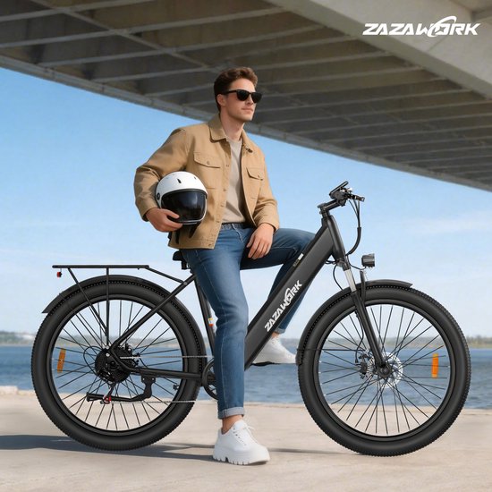ZAZAWORK C28 Elektrische Fiets – 36V 20Ah – 120 km Bereik – 250W Motor – Shimano 7-Speed – 29” Banden – Aluminium Frame – Wit — afbeelding 3