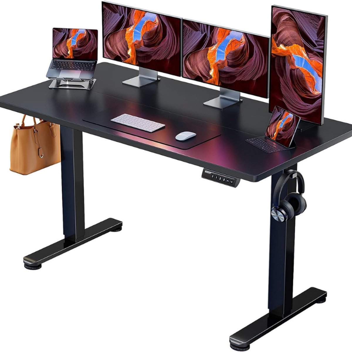 ErGear Staand Bureau, 160 x 80 cm, in hoogte verstelbaar elektrisch zit-sta bureau met gesplitst blad, rugzakhaak en slim bedieningspaneel met 4 geheugenposities, voor thuiswerk