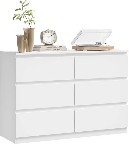 CYRO - Commode - Commodes Chambre - Commode Blanche - Meuble à tiroirs - avec 6 Tiroirs - 100x69x36cm - Commode Chambre - Blanc