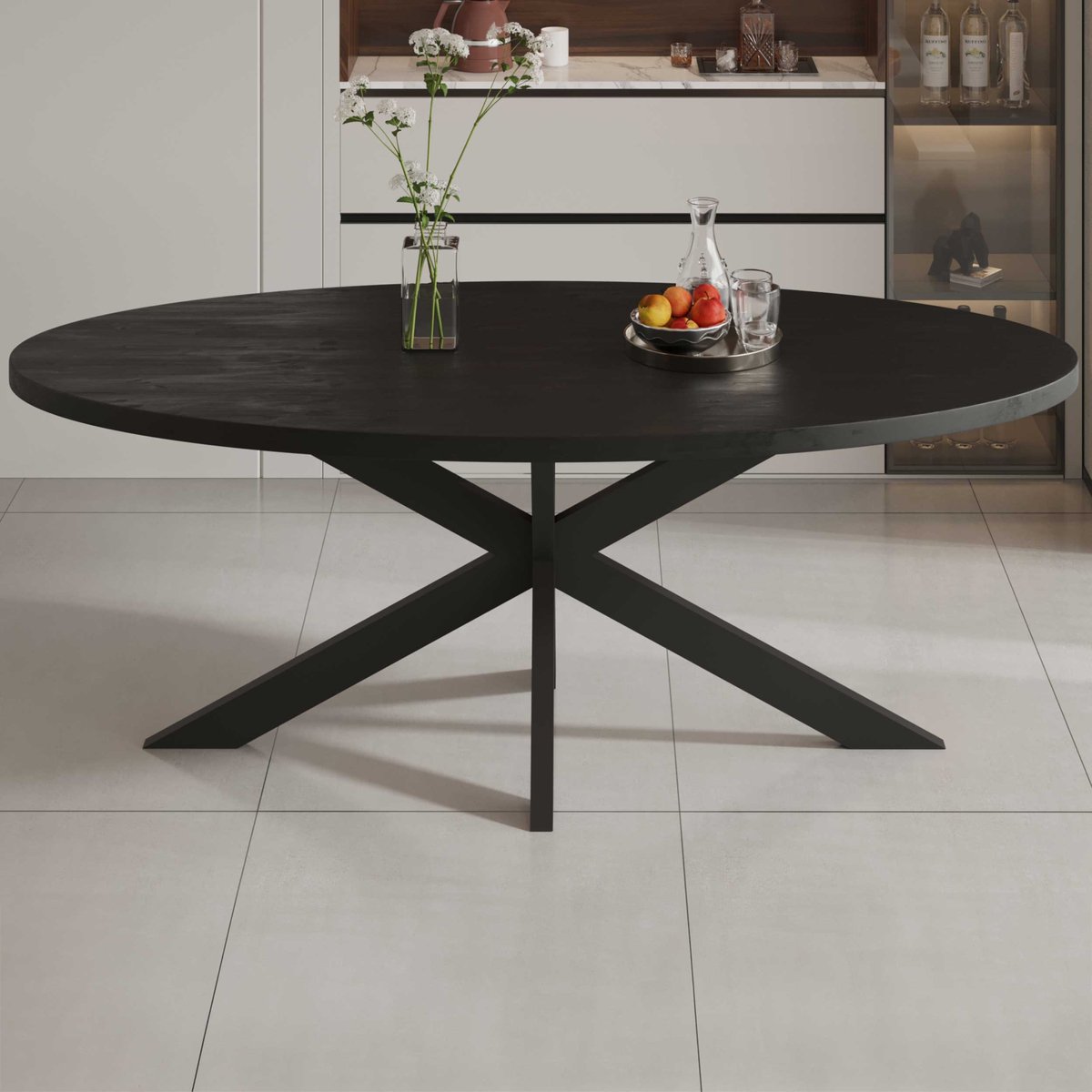 Tafel 'Alexa' 200 cm Ovaal Mango Hout Zwart