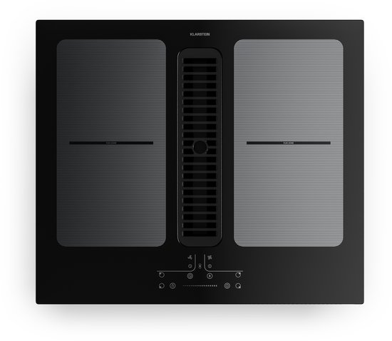 Klarstein Inductiekookplaat Full House met afzuiging - 60 cm, 4 zones, flexzones, 7335 W boost, geïntegreerde downdraft afzuiging 530m³/h, touch control, timer, kinderslot, glaskeramiek, zwart - Induction Hob - Inductie Kookveld