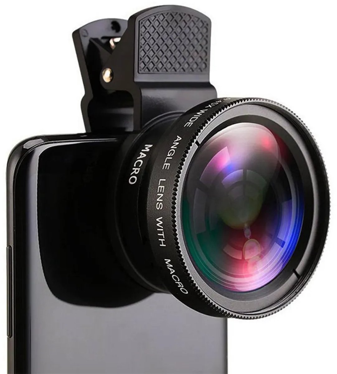 2-in-1 smartphonecamera-lens – 0,45x groothoek + 12,5x macro, 49mm UV-lens, compatibel met iPhone en Android-telefoons.