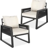 tectake® Rope Design Loungeset voor Tuin, Terras of Balkon - Tuinset met 2 Tuinstoelen - Inclusief Weerbestendige Kussens - Aluminium Frame met in Hoogte Verstelbare Voetjes - 2 Personen - Loungestoelen