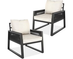 tectake® Rope Design Loungeset voor Tuin, Terras of Balkon - Tuinset met 2 Tuinstoelen - Inclusief Weerbestendige Kussens - Aluminium Frame met in Hoogte Verstelbare Voetjes - 2 Personen - Loungestoelen