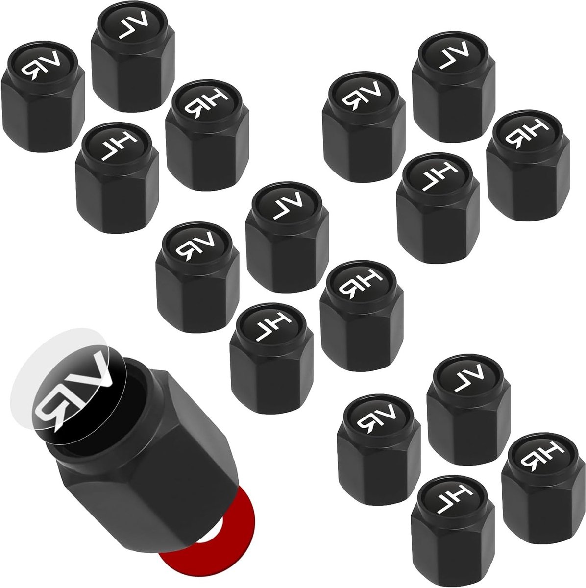 Set van 16 Ventieldoppen met Inscriptie voor Winter- en Zomerbanden - Ideaal voor Auto, SUV en UVM, Inclusief Dichting en Tyre Markers