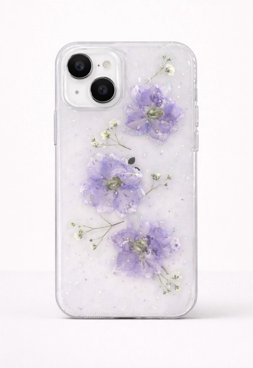 Berlin Iphone 14 hoesje met gedroogde bloem paars