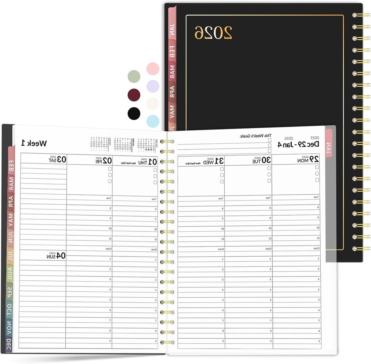 Afsprakenboek 2025 - Planner Jaarboek - Afspraken Plannen - Uurindeling 7-21u - 8.5 x 11 Inch - Zwart