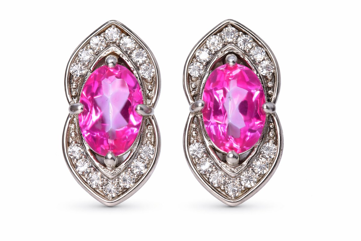 925 Zilveren Oorknopjes met Roze Topaas - Dames Oorbellen - Druppelvorm - Rhodium Plated