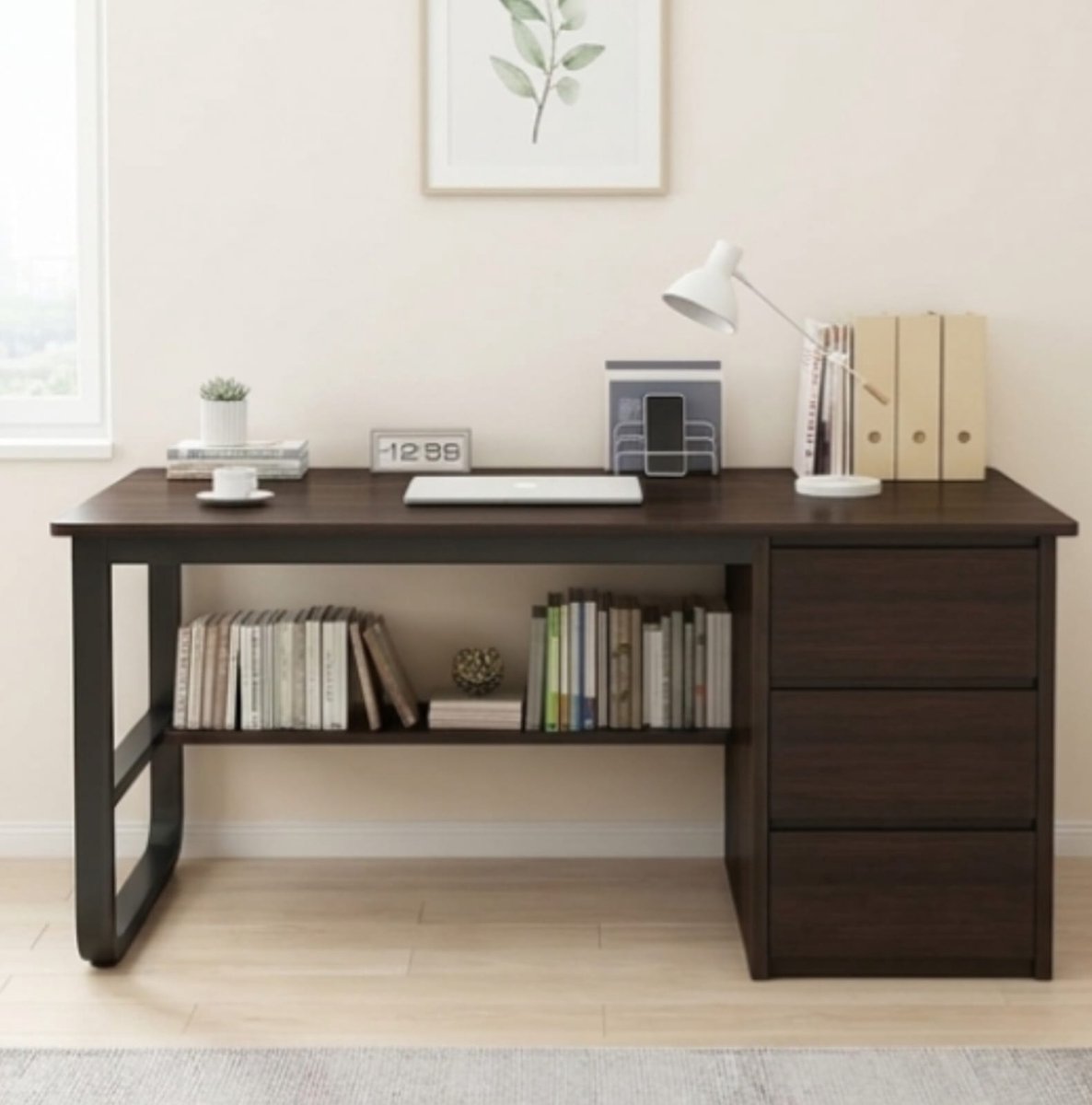 Hoekbureau 100x48x75 cm met Boekenkast en Laden – Compact Computerbureau met Opbergruimte, Modern Werkbureau voor Thuiswerkplek en Slaapkamer – Urbanhome