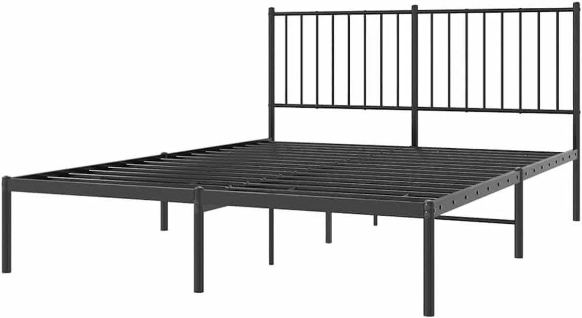 Bedframe met hoofdbord - Metalen ledikant - Slaapkamer inrichten - Robuuste staalconstructie - 135x190 cm - Zwart