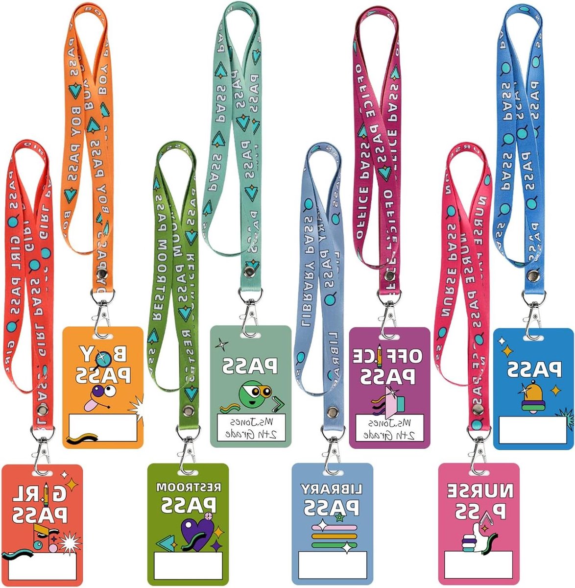 Klaslokaal Gangpassen - School ID Kaarten - Identificatie Studenten - Onbreekbaar PVC Materiaal - 8 Sets - Abstract