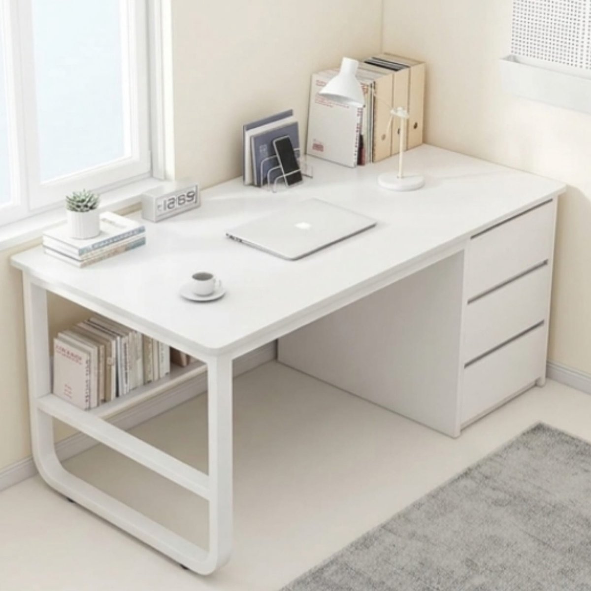 Hoekbureau 100x48x75 cm met Boekenkast en Laden – Compact Computerbureau met Opbergruimte, Modern Werkbureau voor Homeoffice en Slaapkamer – Urbanhome