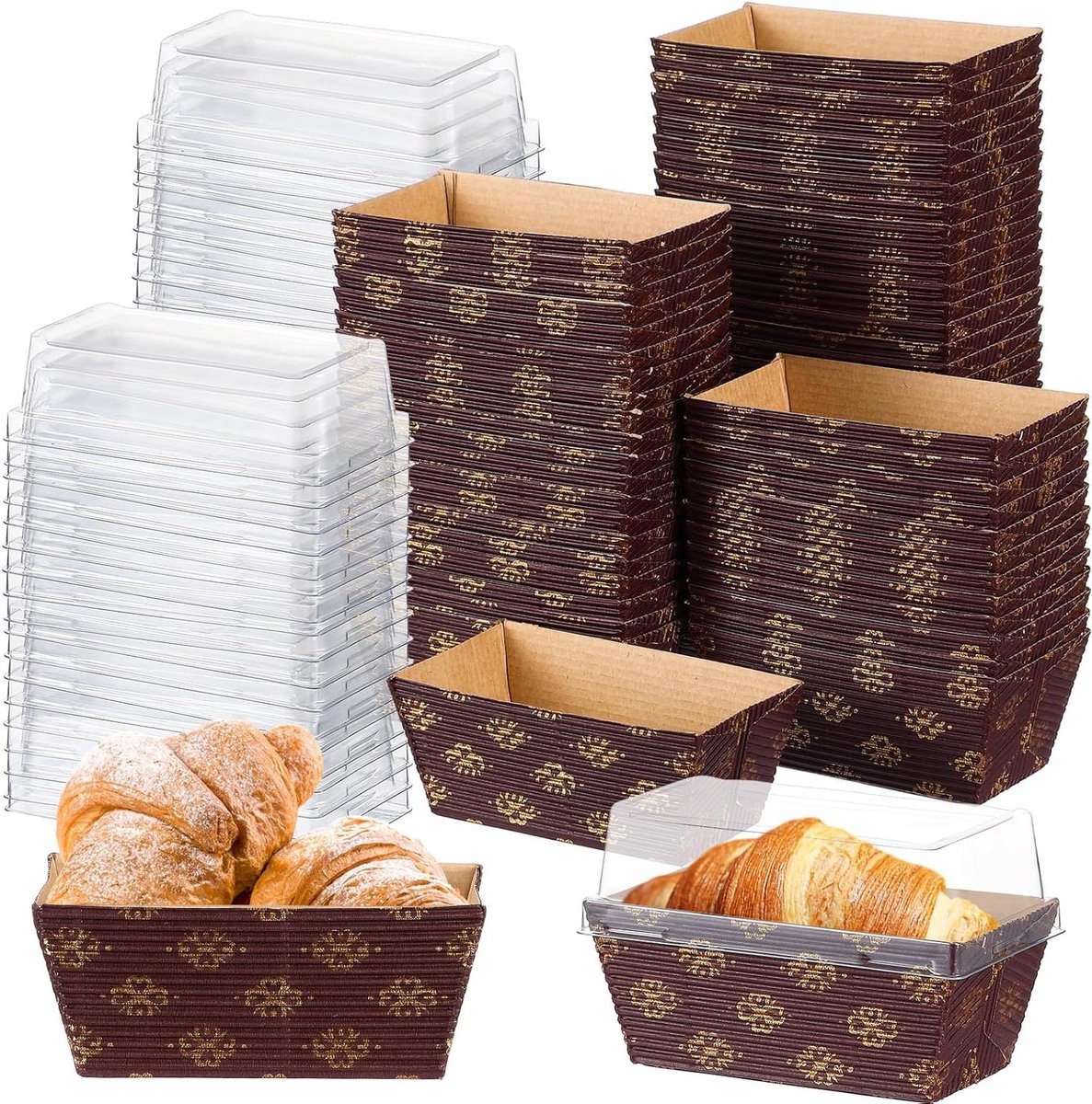 Papieren Broodpannen - Wegwerp Bakvormen - Taarten en Brood Bakken - Met Deksel - 100 stuks - Bruin