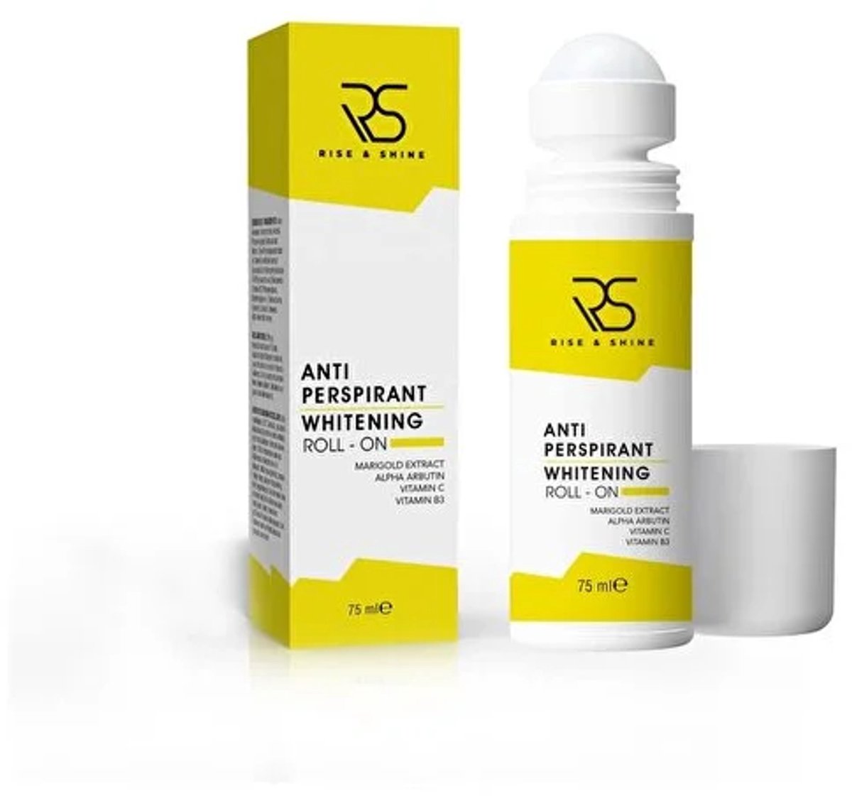RS Rise&Shine - Whitening Anti-transpirant Roller - Bevat Vitamine C en B3 - Alle Huidtypes, inc. gevoelige huid - 75ml - Dilan Polat