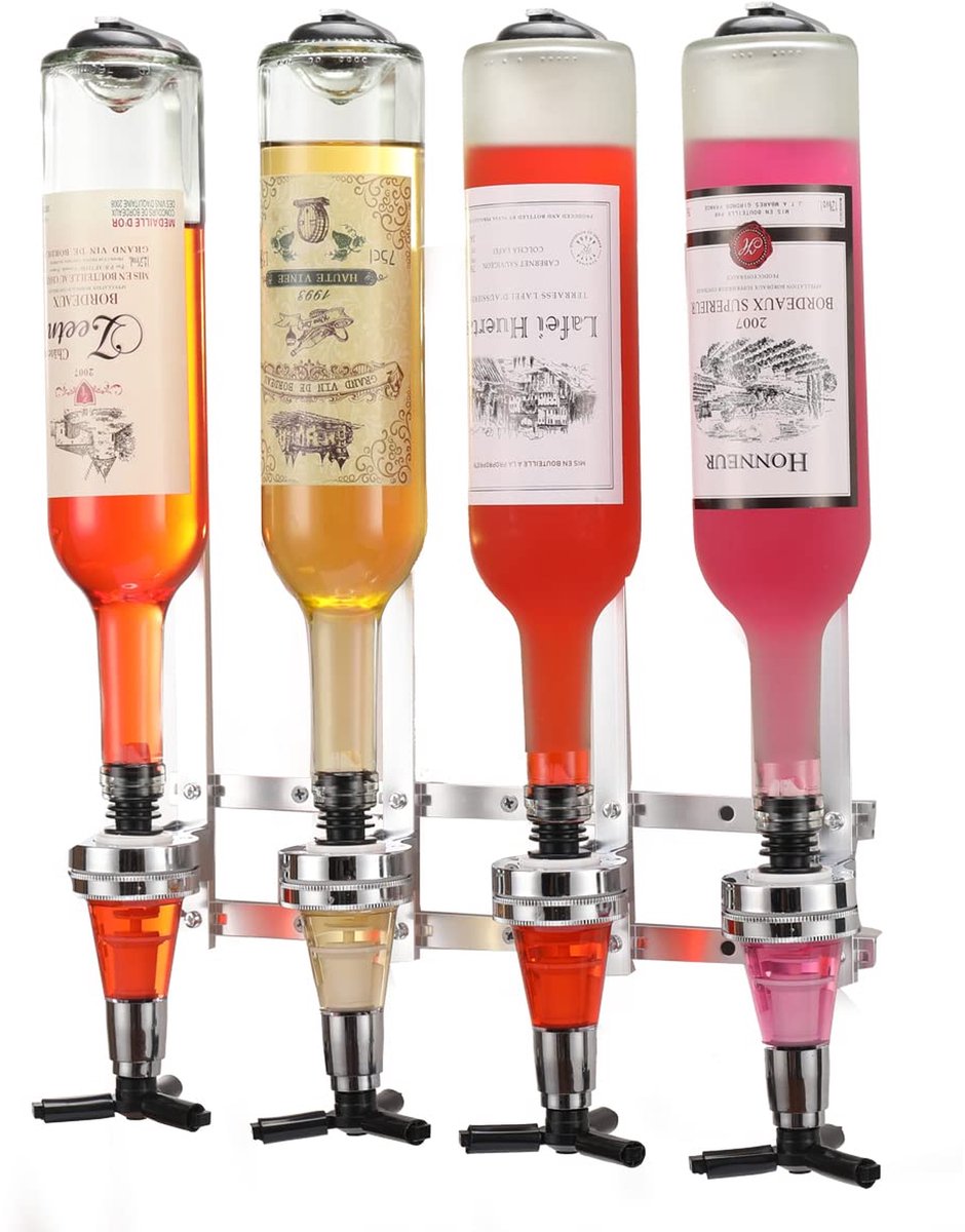 Beyahl - Drankdispenser voor 4 flessen - Wandmontage - Sterke muurbevestiging - Ideaal voor bar en mancave - Automatische dosering - Ruimtebesparend ontwerp
