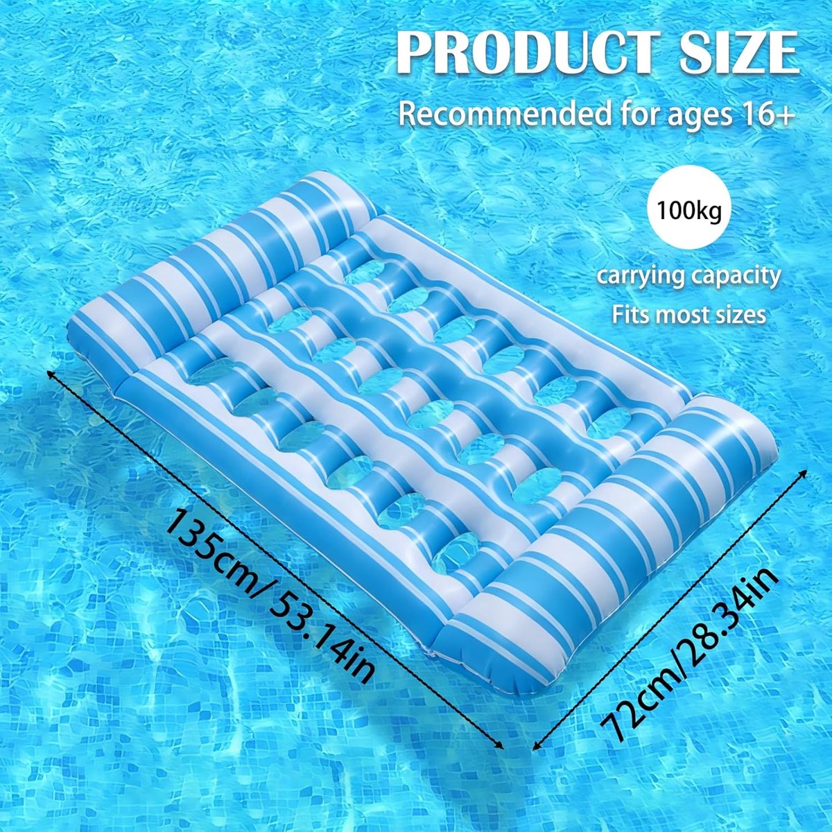 Luchtbed-waterhangmat-watermatras-pool-float-opblaasbaar-luchtmatras- Compact en Duurzaam - Voor Zwembad, Zee , Strand - Blauw – foto 5