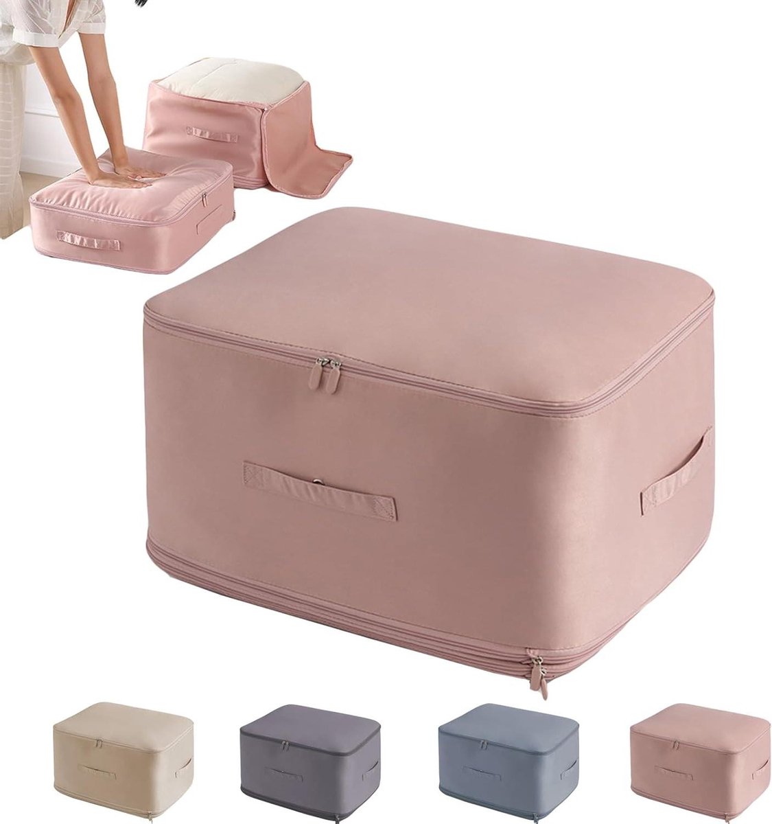 Opbergzak Dekbed - Kledingzak Organizer - Ruimte Besparen - Zelfcompressie - 52x42x60cm - Roze