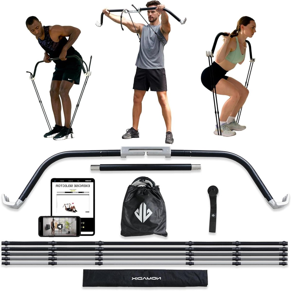 Fitnesssysteem Draagbaar - Krachtapparaat Thuissysteem - Hele Lichaam Trainen - Modulaire Compacte Oplossing - Tot 300 lbs Weerstand - Zwart