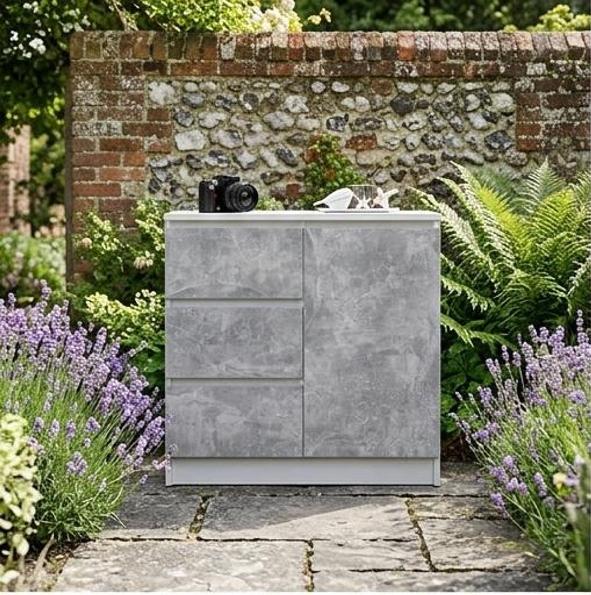 Commode met 3 Laden en Kastdeur 80x35x77 cm – Artisan Eiken Ladekast met Planken en Opbergruimte voor Woonkamer en Slaapkamer – Modern Dressoir – Urbanhome