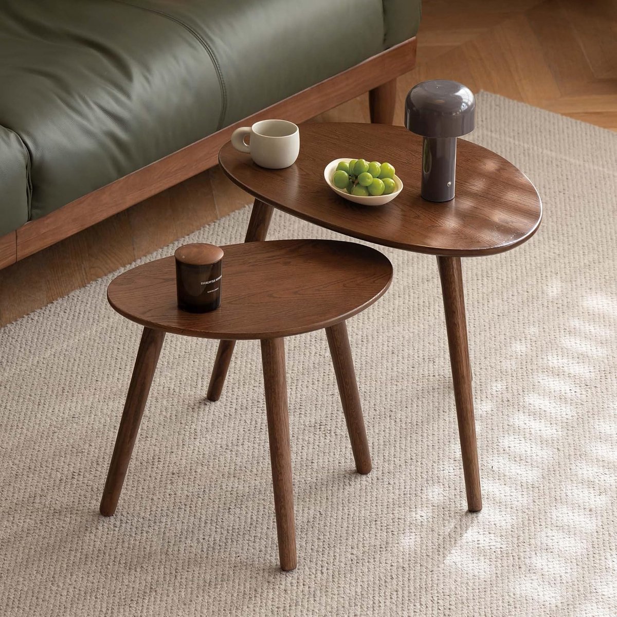 Bijzettafel set van 2 massief eikenhout – organische ronde salontafels 65 cm – design nesttafels in naturel hout voor woonkamer en balkon – Urbanhome