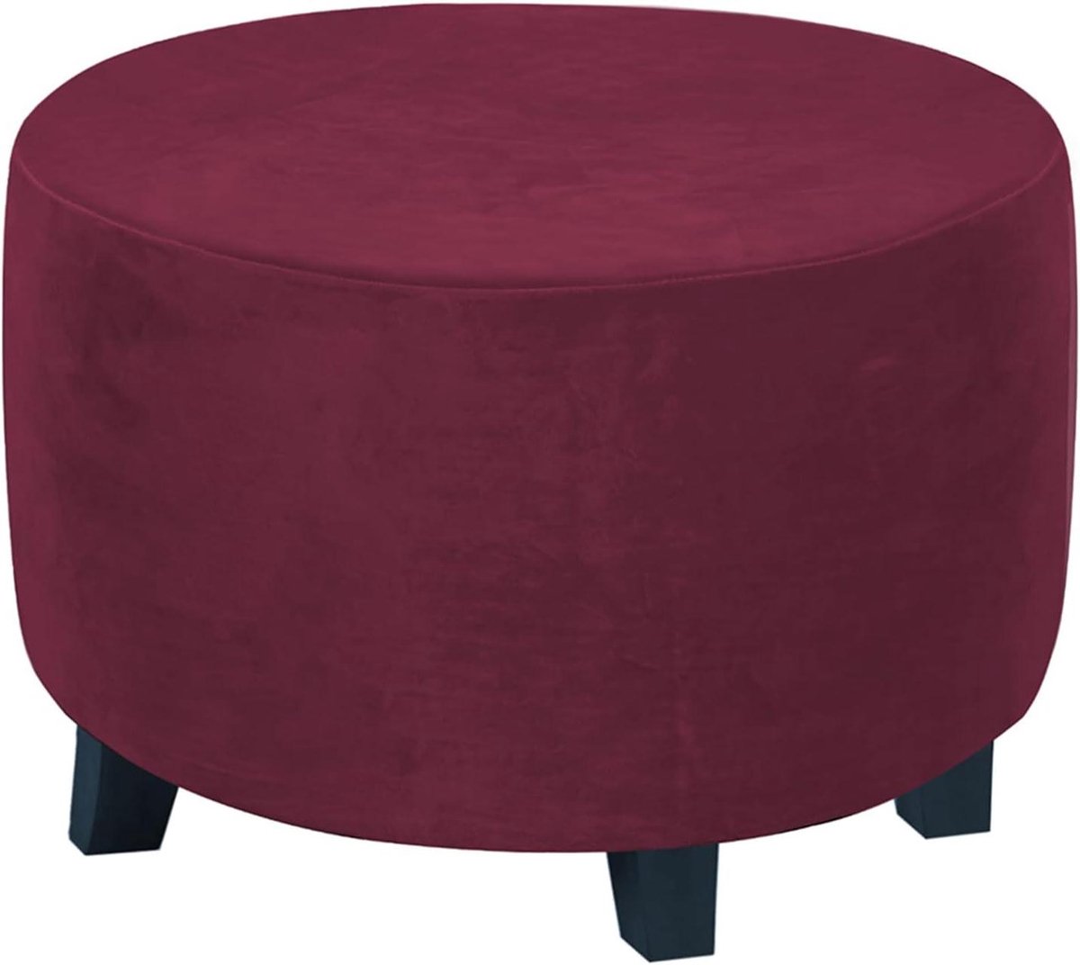 Ottoman Hoes - Poef Overtrek - Meubels Vernieuwen - Zachte Pluche Stof - Diameter 50-58CM - Donkerrood