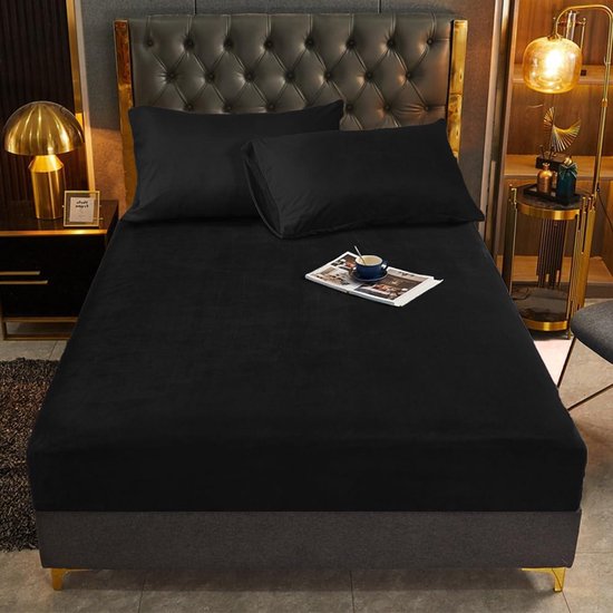 Hoeslaken - Molton hoeslaken - Warm slapen - Rondom elastiek - 180x200 cm - Zwart