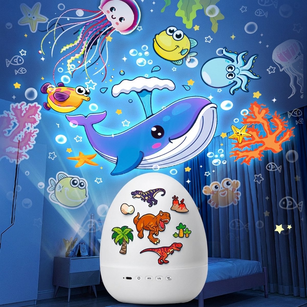 Sercano Dinosaur Projector - Bluetooth Speaker - Sterrenhemel projector & Kinder Nachtlampje - 6 Thema's - Oplaadbaar - 5 uur Gebruiksduur - Schattig Cadeau