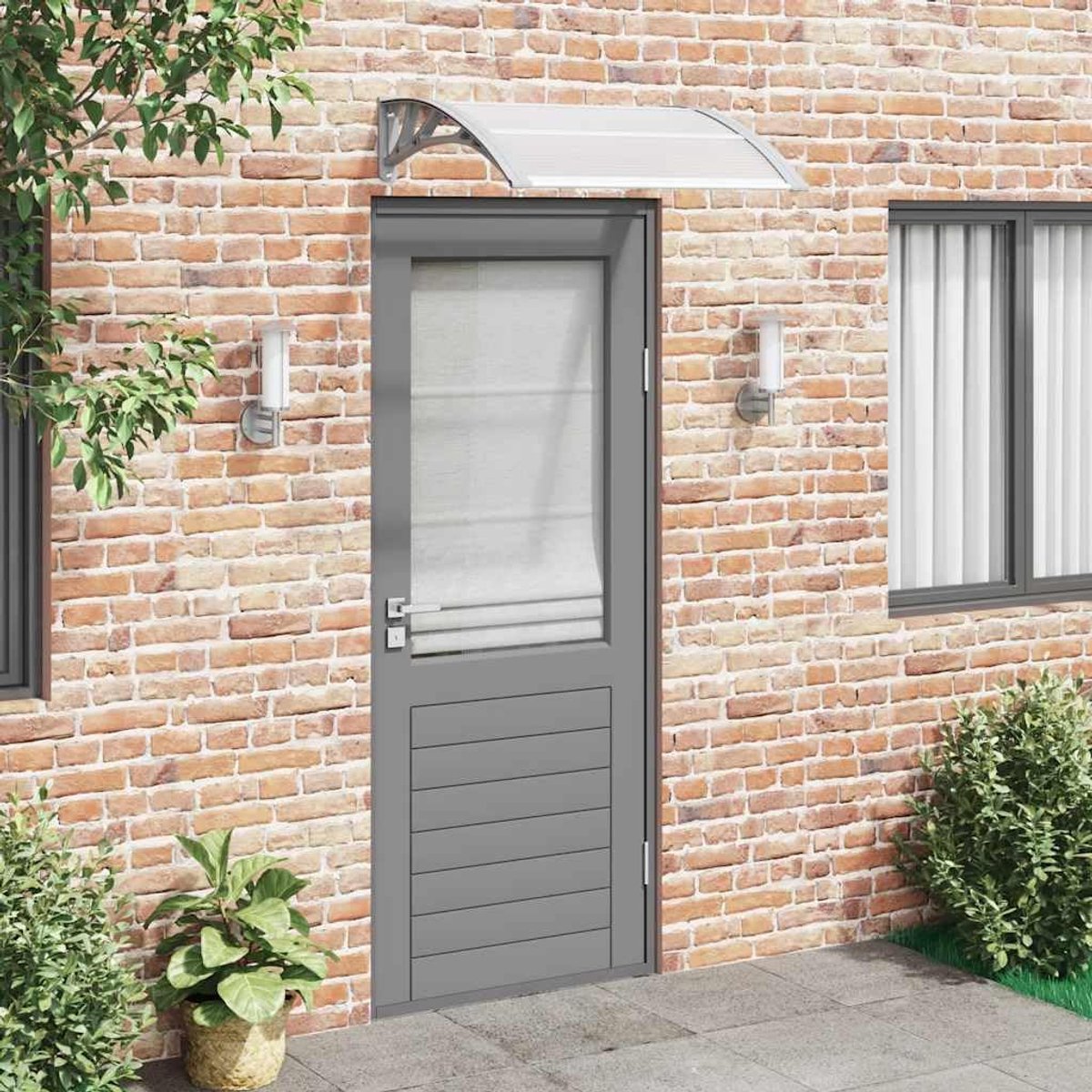 Deurluifel Polycarbonaat - Voordeur Luifel - Deur Beschermen - Weerbestendig Materiaal - 80x75 cm - Grijs Transparant