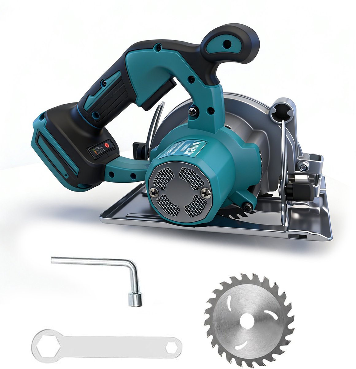 5-inch cirkelzaag, elektrische cirkelzaag met koperen motor, zaagblad, instelbare zaaghoek van 0° tot 90°, afschuining met één hand, 6200 tpm, blauw(Zonder elektrische handgreep)