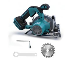 5-inch cirkelzaag, elektrische cirkelzaag met koperen motor, zaagblad, instelbare zaaghoek van 0° tot 90°, afschuining met één hand, 6200 tpm, blauw(Zonder elektrische handgreep)