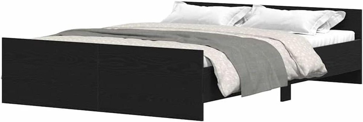 Bedframe Hout - Houten Bed - Goede Nachtrust - Hoofd- en Voetbord - 120x190 cm - Zwart Eiken