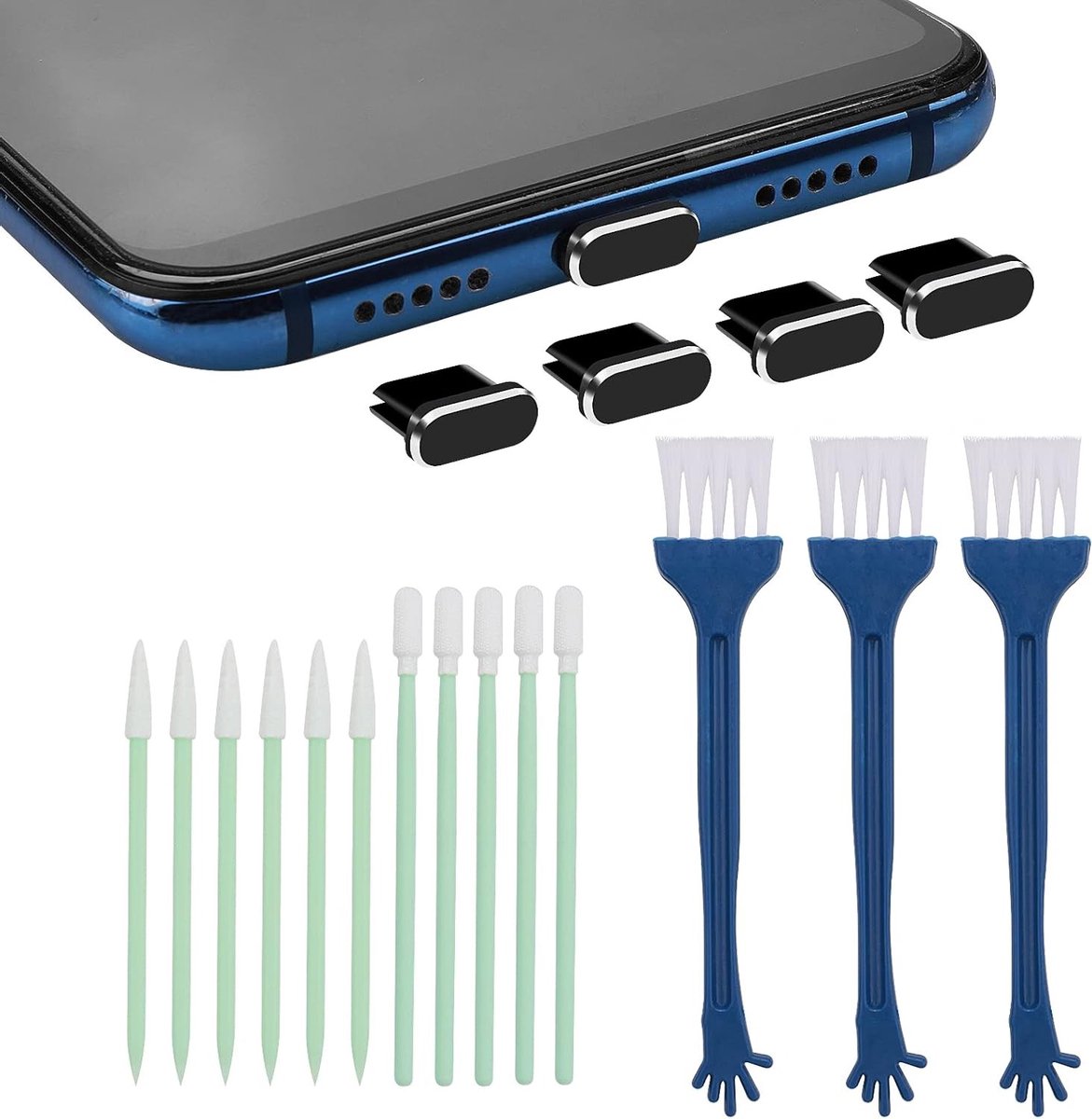 Complete Reinigingsset voor Mobiele Telefoons - 17-delige Poetskit met USB-C Stofplug, Schoonmaakborstels en Accessoires voor Effectieve Onderhoud
