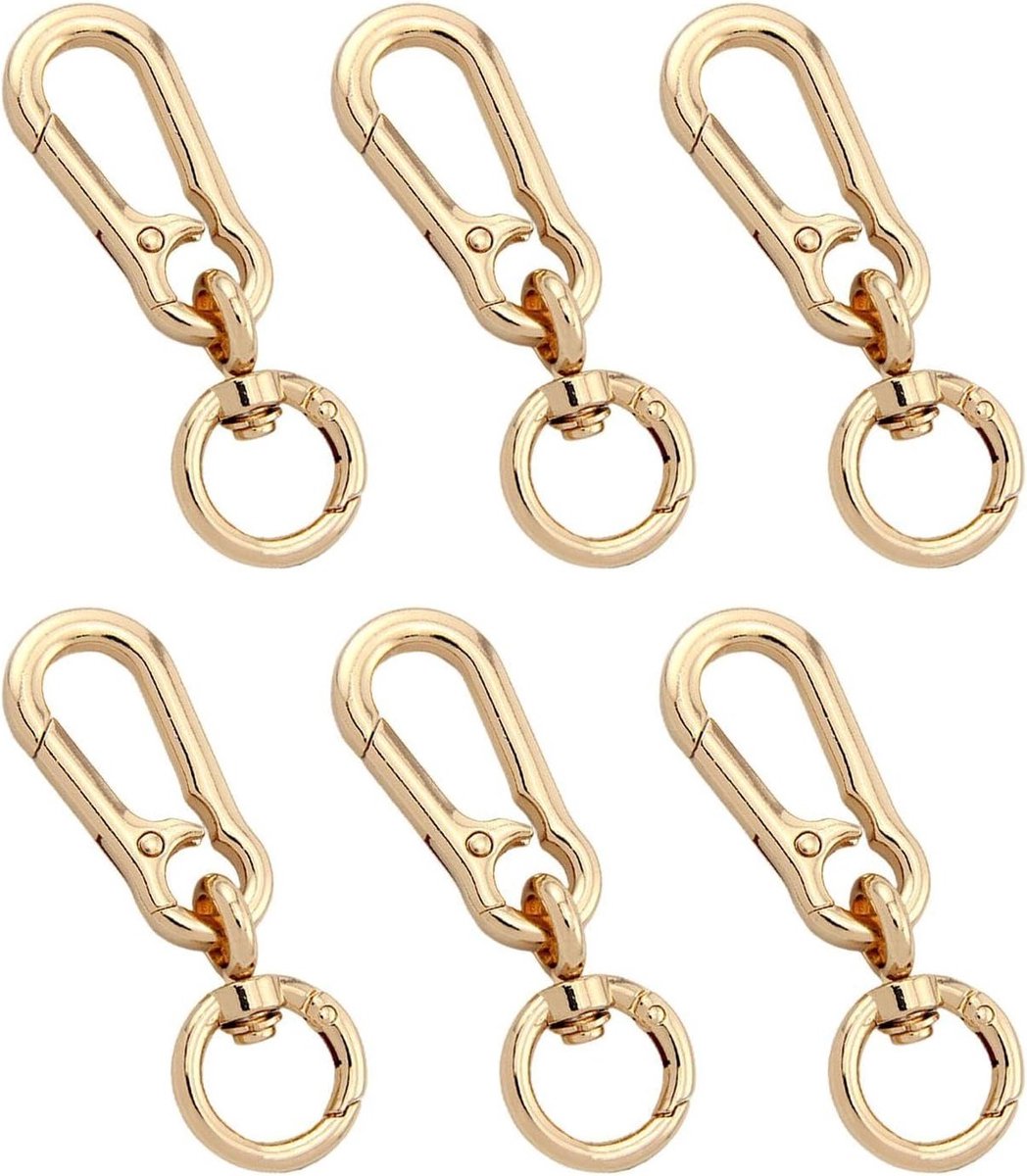 Set van 6 karabijnhaken met draaibare veerhaak, afneembare haken voor sleutels, rugzakken en tassen, ideaal voor accessoires en decoratie