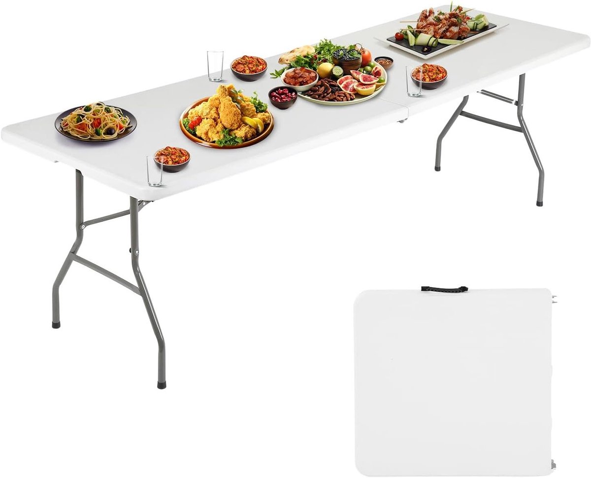 Klaptafel Buiten - Picknicktafel - Feestjes en Evenementen - Compact Opvouwbaar - 6 FT - Wit