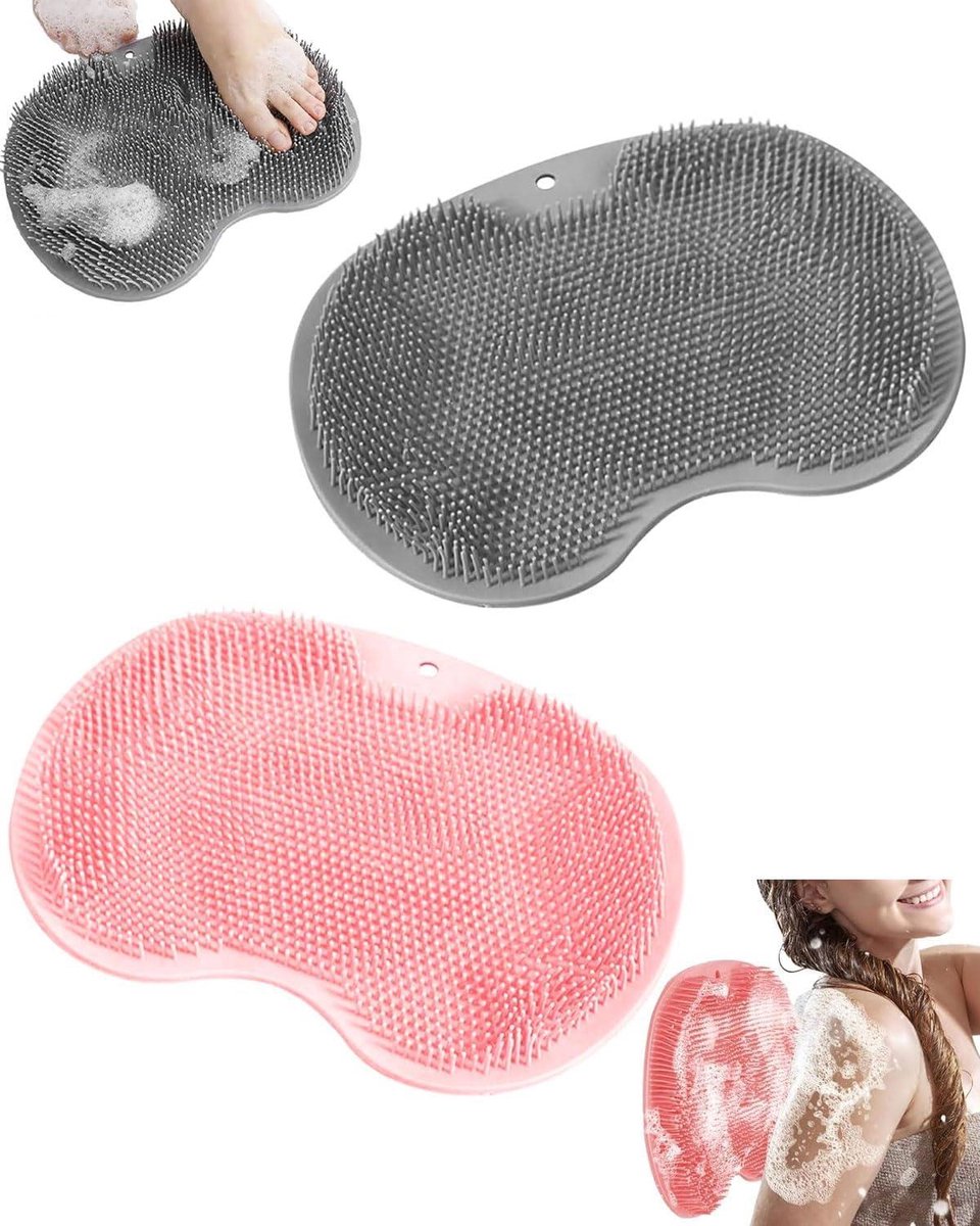 Douche Borstel Set - Voet & Rug - Hygiënisch Reinigen - Antislip Zuignap - 2 Stuks - Roze Grijs