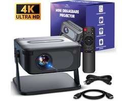 Miroza® Pro Mini Beamer Zwart - 4K Ultra HD Projector - Draagbare Beamer met Wifi 6 & Bluetooth 5.2 - Android 14 & IOS - YouTube, Netflix & Disney - Ingebouwde Speakers & 3 meter stekkersnoer