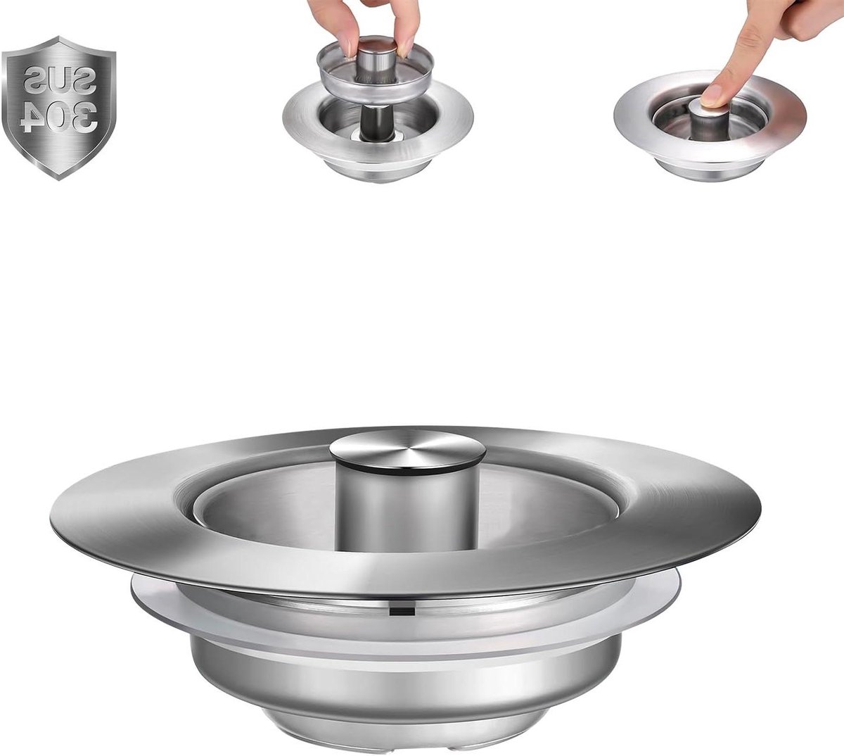 Gootsteen Afvoer Zeef - Keuken Plug - Water Opslag Drainage - 3-in-1 Functie - US Standaard 3-1/2" - Zilver