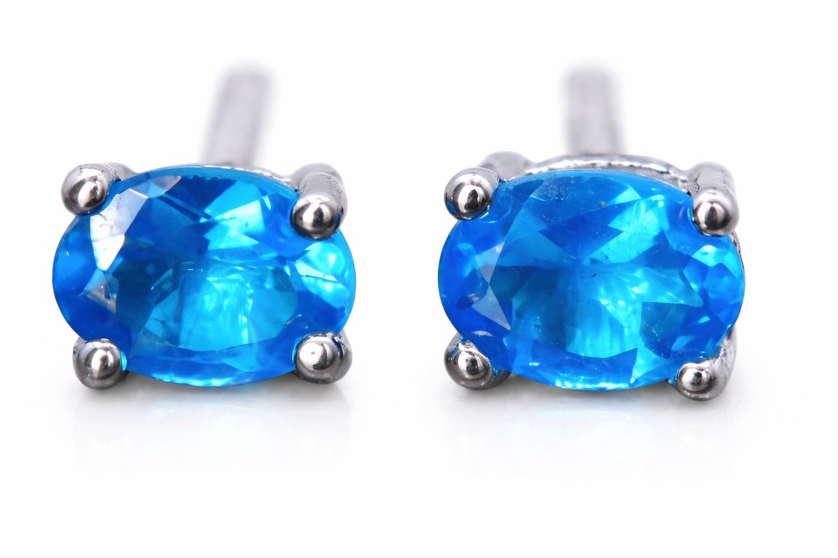 925 Sterling Zilveren Oorstekers Dames met Neon Blauwe Apatiet - 3.05 CT - Rhodium Plated