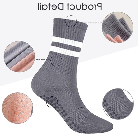 Yogasokken met antislip grips voor dames en meisjes, lange pilatessokken voor thuisgym en fitness - roze en grijs. van Merkloos — afbeelding 4