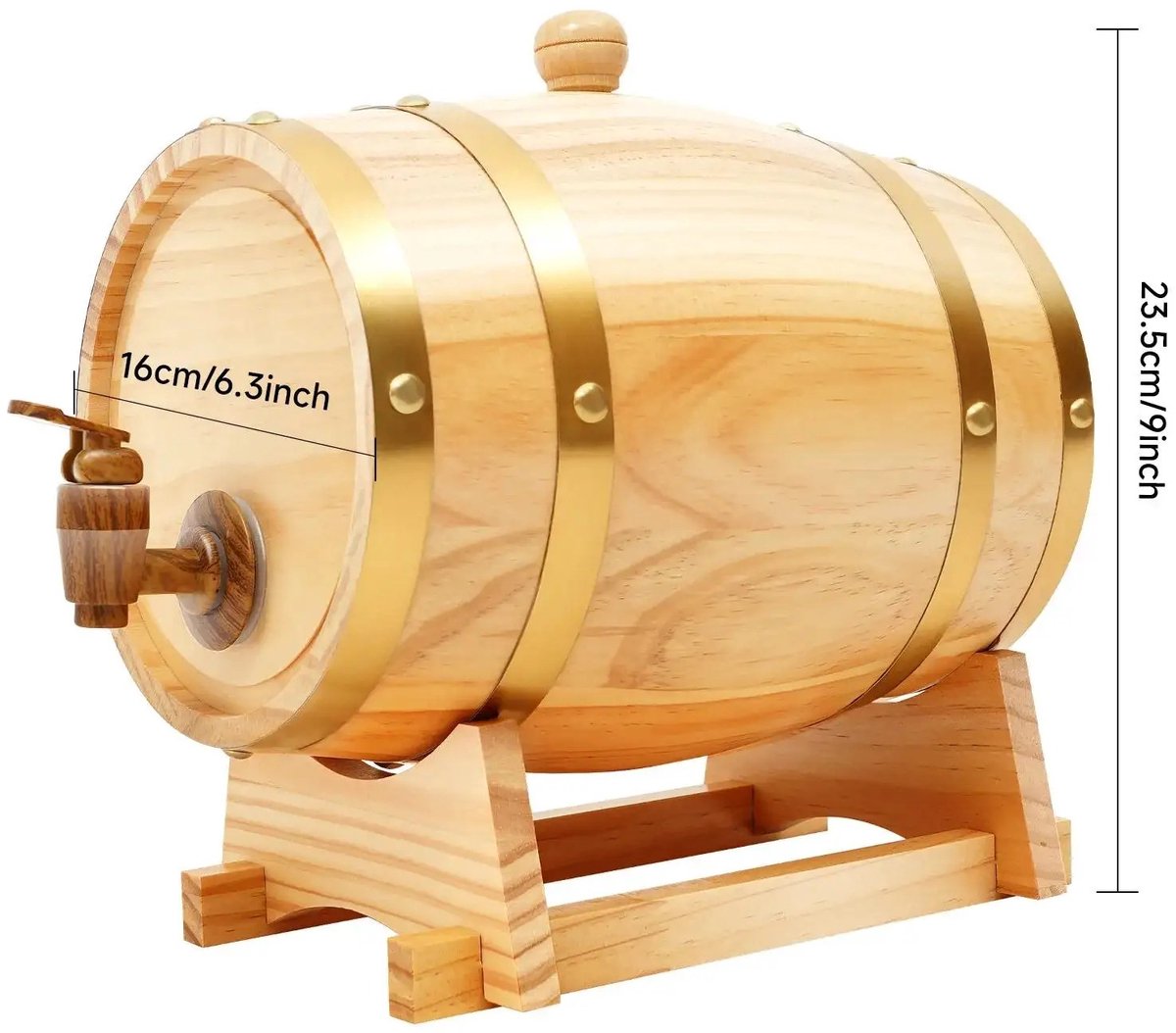 JAQZY Wijnvat - Houten Vat - 3L - Smaakverrijking - Praktische Kraan - Met Standaard - 16 x 23,5 cm - Whisky - Wijn - Cocktails