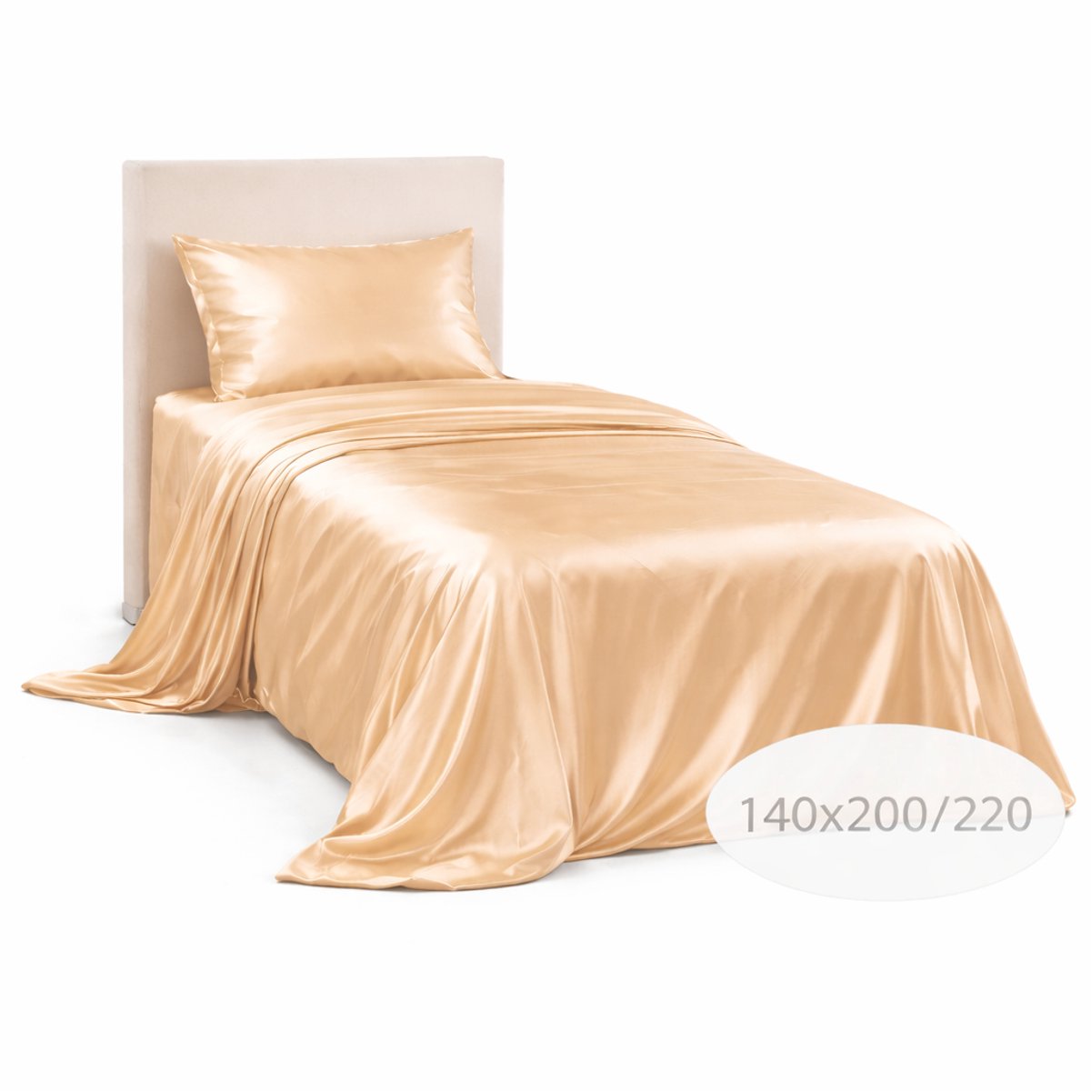 Satijnen Dekbedovertrek - Champagne - 140x200/220 - Luxe & Koel - Zacht & Ademend - Incl. Kussenslopen