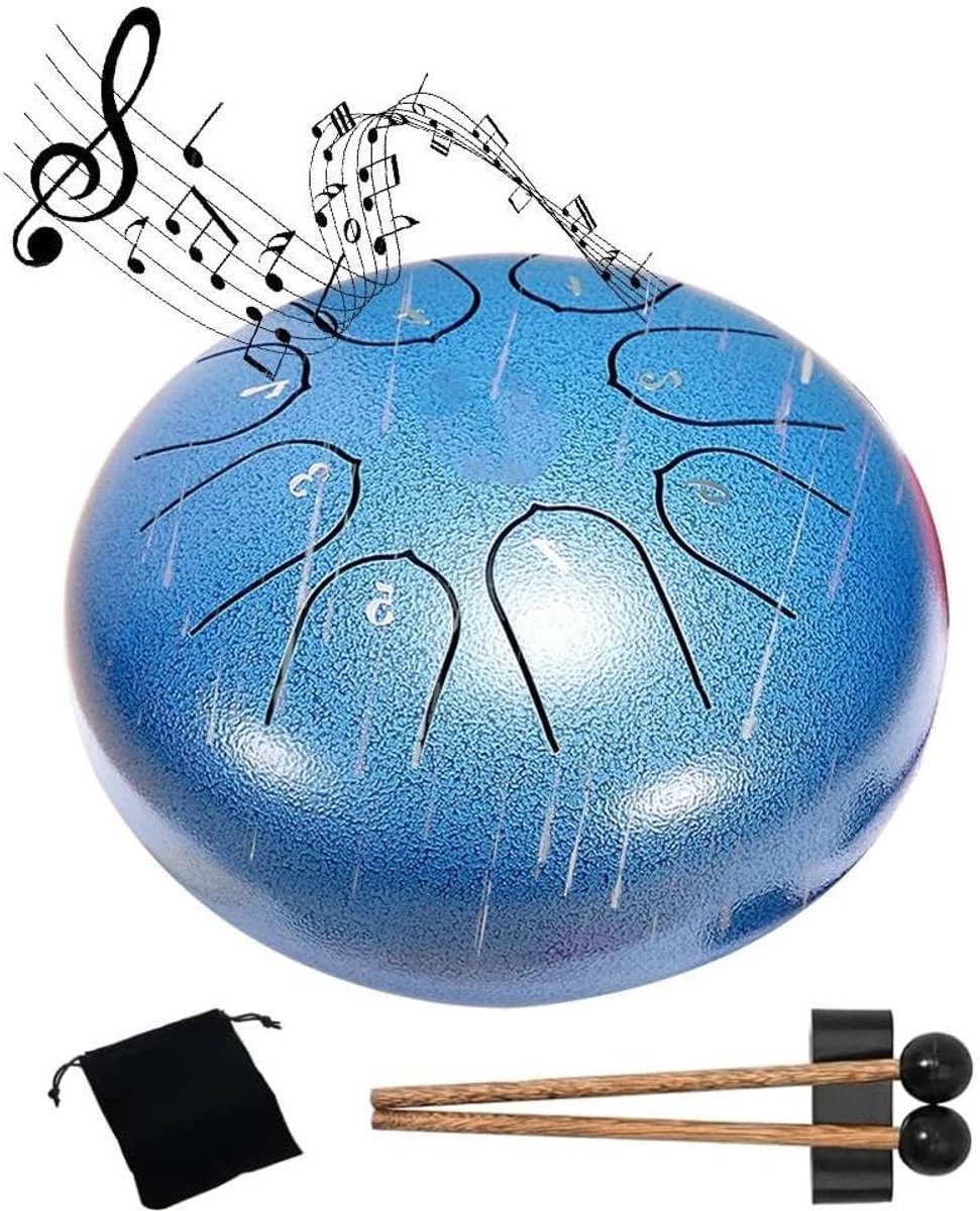 Regen Trommel - Hand Drum - Natuur Geluid - Koolstofstaal Materiaal - 16x9.5cm - Blauw