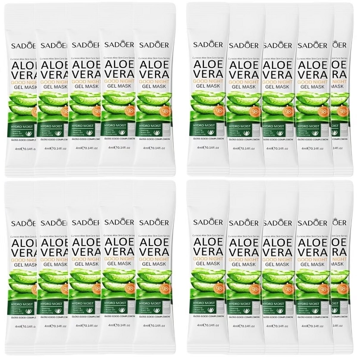 SADOER Aloe Vera Slaapmasker 20 Stuks – Hydraterend Overnight Gezichtsmasker met Aloe Extract