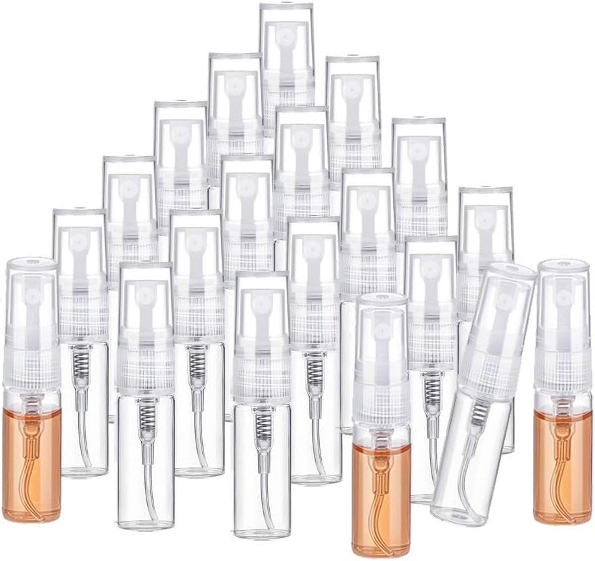 Set van 100 Mini Spray Flacons van 2 ml van Glas, Transparant, Herbruikbaar, Fijne Verneveling, Lege Monsters voor Essentiële Olie en Reizen
