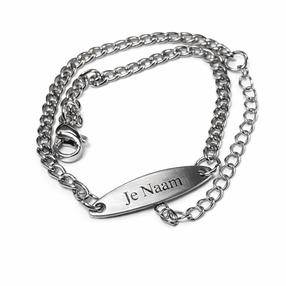 Armband met graveer, Armband met naam, Gepersonaliseerde armband met ovale naamgravure - zilverkleurig en subtiel, Armband met naamplaatje ,graveerarmband