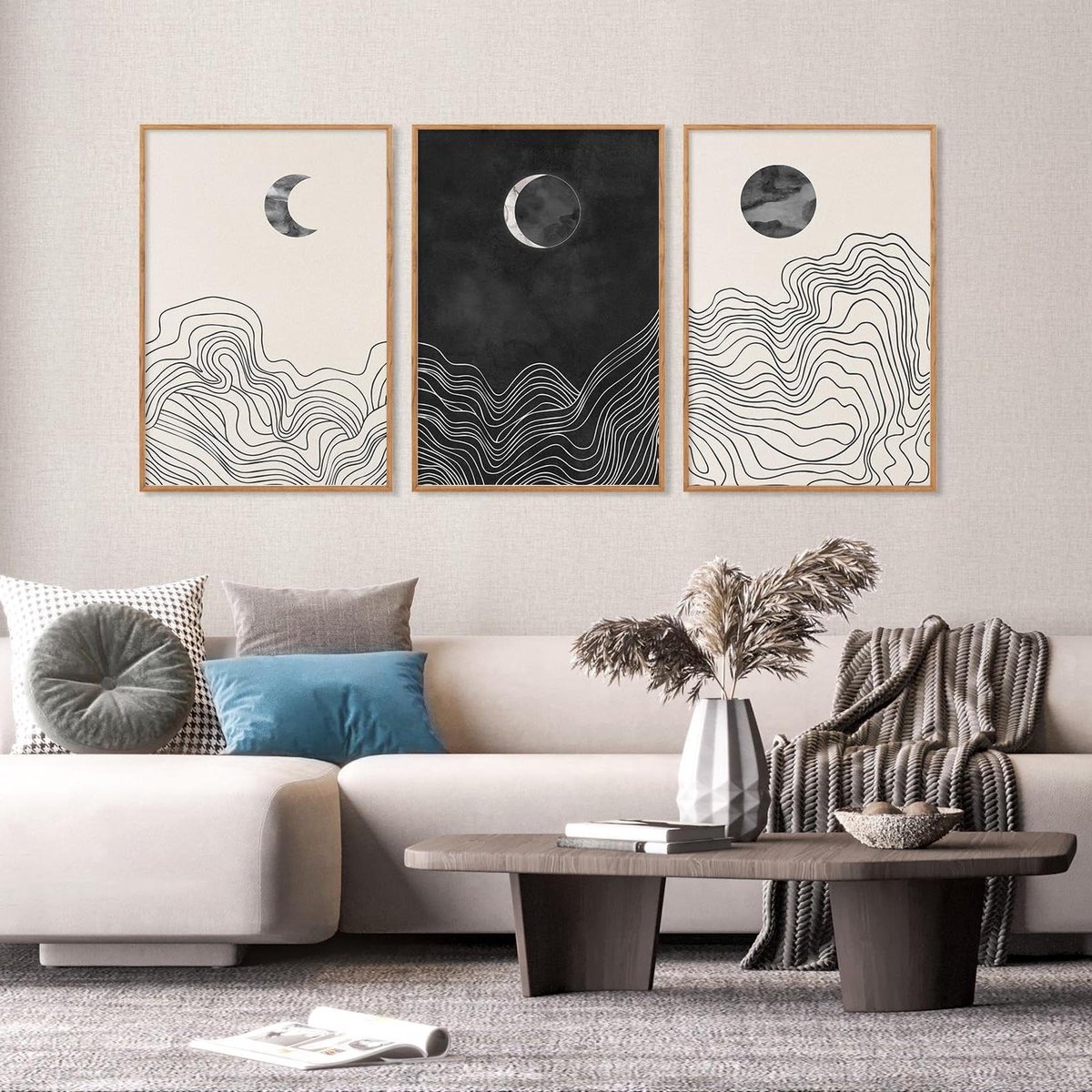 Wanddecoratie Set - Muurkunst Abstract - Woonkamer Decoreren - Zwart Wit Lijntekening - 40x60 cm - Zwart Wit