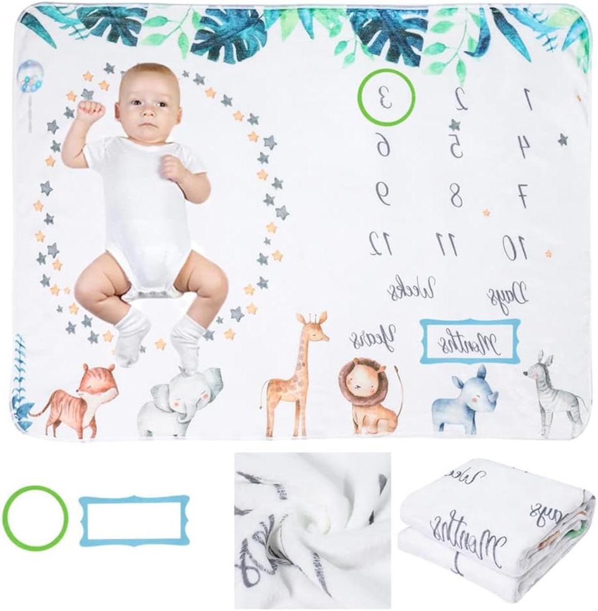 Mijlpaaldeken voor baby - maanddeken voor pasgeborenen - unisex babydeken - mijlpaal fotoachtergrond - flanel deken - baby party cadeau - 100 x 75 cm
