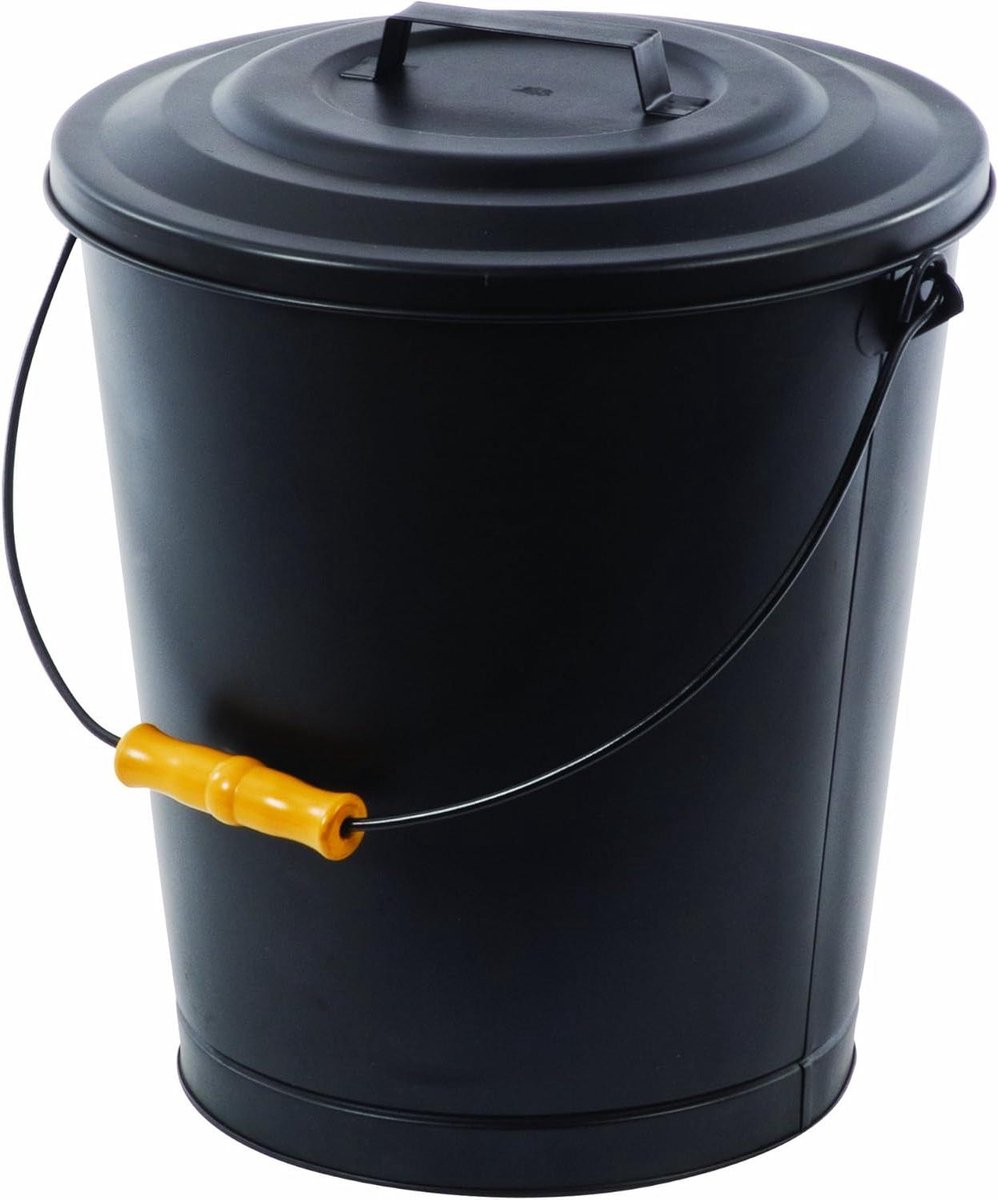 Haard Ash Emmer - Roet Emmer - Veilig Opruimen - Versterkte Basis - 6 Liter Capaciteit - Zwart