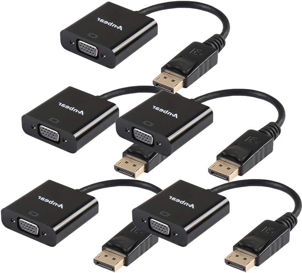 Displaypoort naar VGA adapter - Converter Kabel - Beeldoverdracht naar Monitor - Vergulde Connectoren - 5 stuks - Zwart